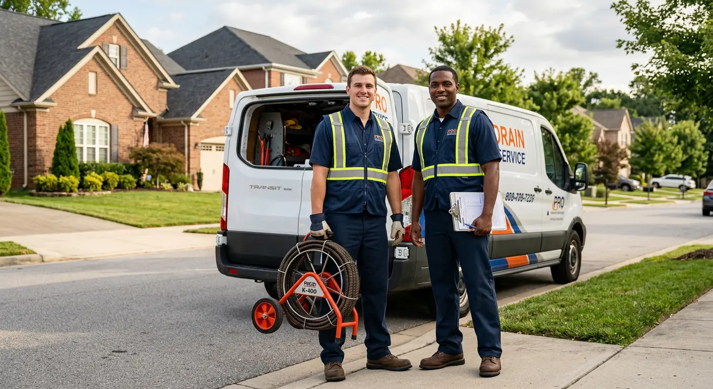 Sewer and drain service team with equipment ready for work in Burnsville